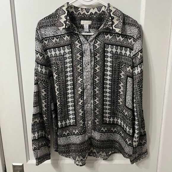 Chico's Black and White Button Down Shirt - Picture 1 of 3